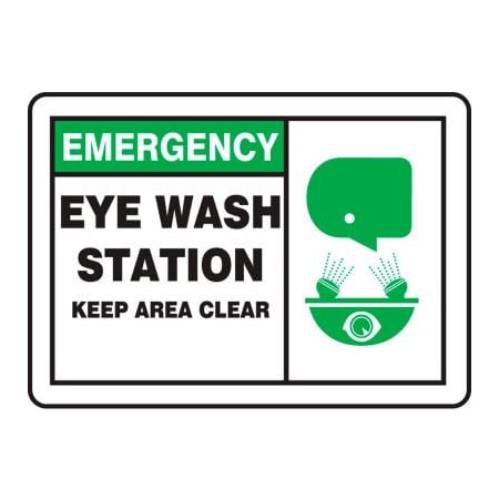 Accuform Emergency Sign, Eye Wash Station Keep Area Clear Graphic, 10inW X 7inH, Aluminum